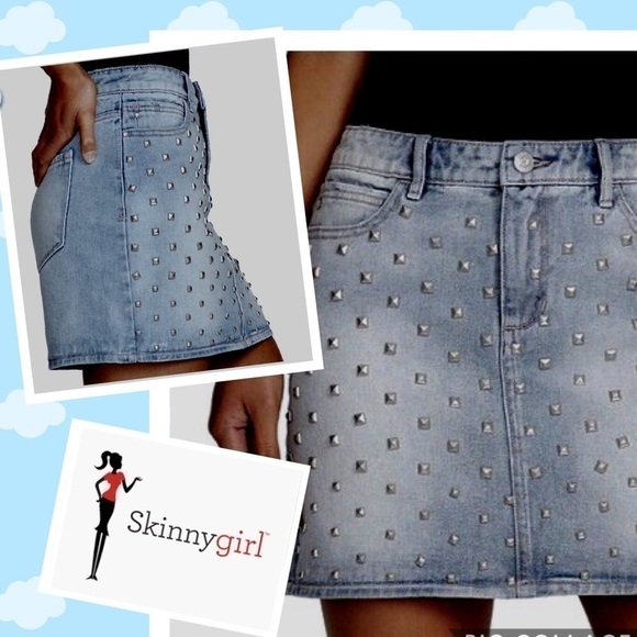 Denim Blue Mini Skirt SKINNY-GIRL JEANS Studded Party Festival Streetwear Micro - Picture 4 of 8
